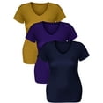 thumbnail image 3 of Essential Basic Women's Short Sleeve T Shirt V Neck Tee Value Set (3Pk, Mustard, Purple, Navy, XX-Large), 3 of 5