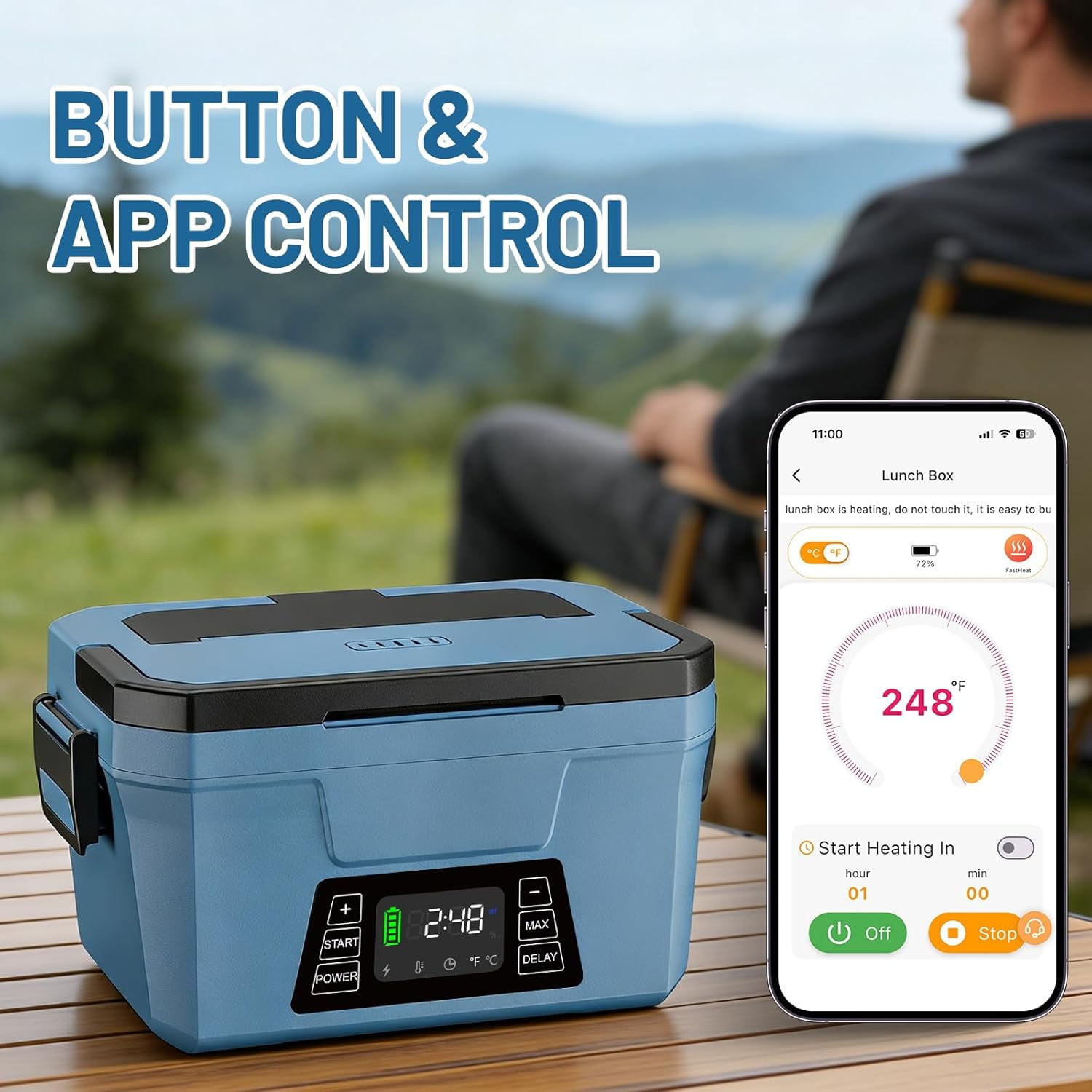 Herrfilk 80W Cordless Electric Lunch Box for Adults, APP Control Heated Lunch Box Food Warmer 9000mAh Rechargeable Self Heating Lunchbox,248℉ 5-sided Fast Heated for Work/Outdoor/Christmas White Elep