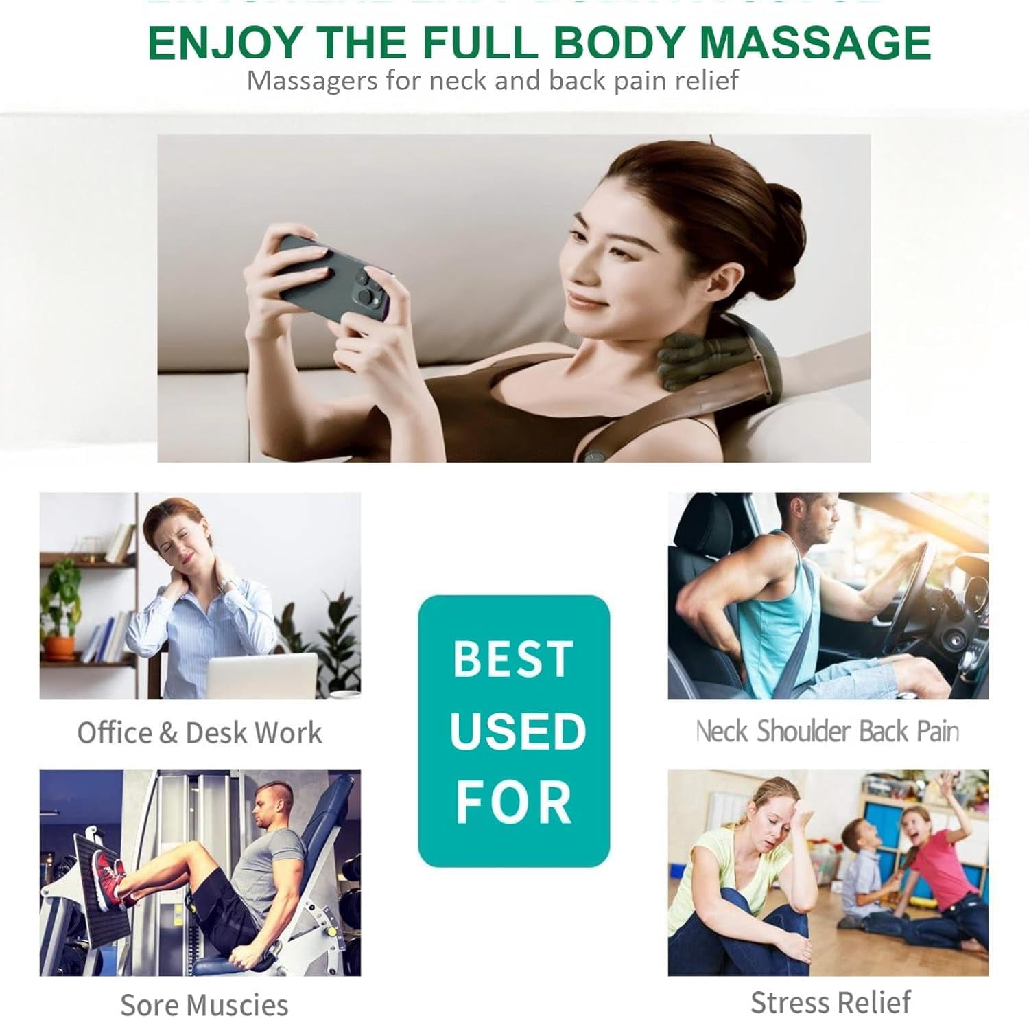 Neck Massager with Heat, 4D Deep Tissue Shiatsu for Pain , Electric Cervical Shoulder Back Muscle Relaxation (Green)