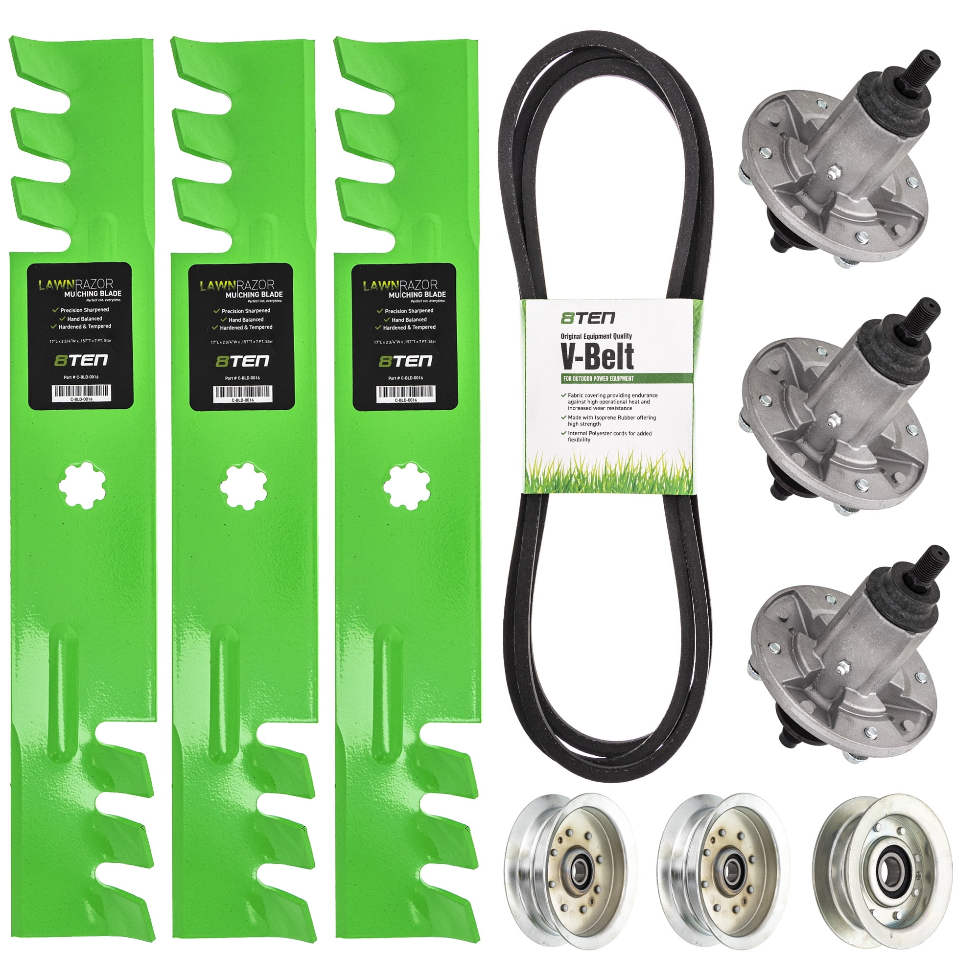 8TEN Deck Blade Spindle Belt Idler Kit Combo Set for John Deere 155C LA130 GY21098 GX21833 GY20852 AUC15811