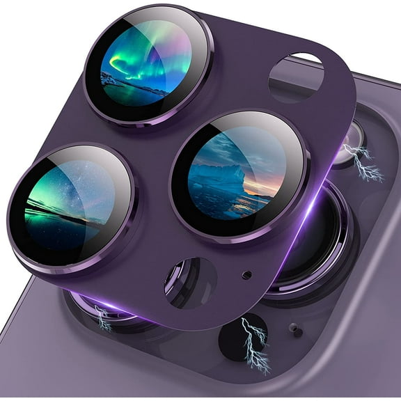 for iPhone 14 Pro/iPhone 14 Pro Max Camera Lens Protector [Drop Protection] [Full Coverage] [3D Metal] [Case Friendly] Tempered Glass Camera Cover for iPhone 14 Pro Max Metal Purple