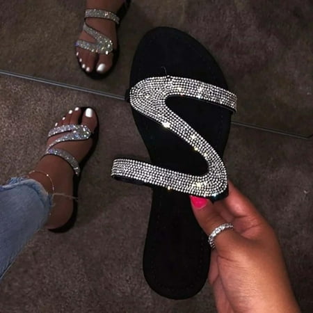 

Danhjin Womens flip Flop Rhinestone Slippers Sandals Dressy Summer Casual Comfy Slip On Cork Foot Bed Flat Low Wedge Platform Slides for Beach or Pool- Summer Savings Clearance