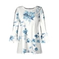 thumbnail image 4 of Pompotops Tunique Décontractée à Manches 3/4 Imprimée Florale Col en V pour Femmes Chemises Basiques d'Été Blouse Plissée Liquidation, 4 of 5