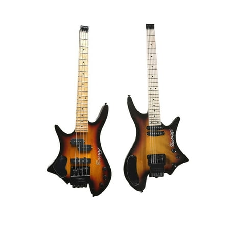 Busuyi Electric Guitar 4 String Bass 6 String Lead Headless  Travel Electric Guitar with Short Scale Bass Guitar  Tremolo Bridge  Single Neck Guitar (Sunset))