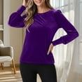 thumbnail image 2 of Diufon Velvet Tops for Women Dressy Casual Crewneck Long Sleeve Pullover Shirts Solid Color Velour Tunic Blouse, 2 of 7