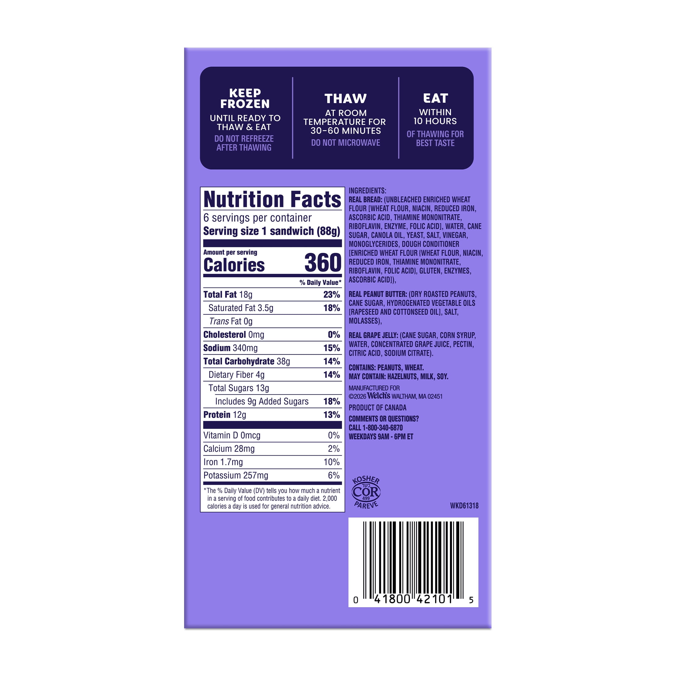 Welch's Real PB&Js 6pk / 3.1oz Concord Grape Jelly & Peanut Butter Sandwich