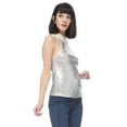 thumbnail image 3 of Women's Dressy Party Sequin Embellished Faux White Pearl Lace Collar Halter Top, 3 of 5