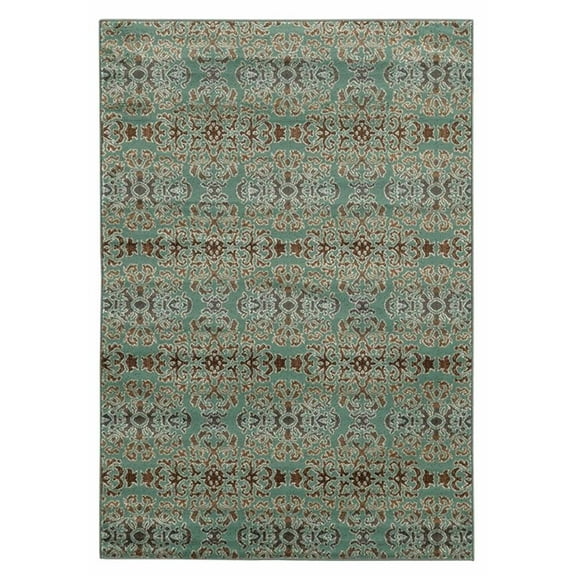 Riverbay Furniture Transitional Polypropylene 8'x10' Rug in Turquoise and Brown