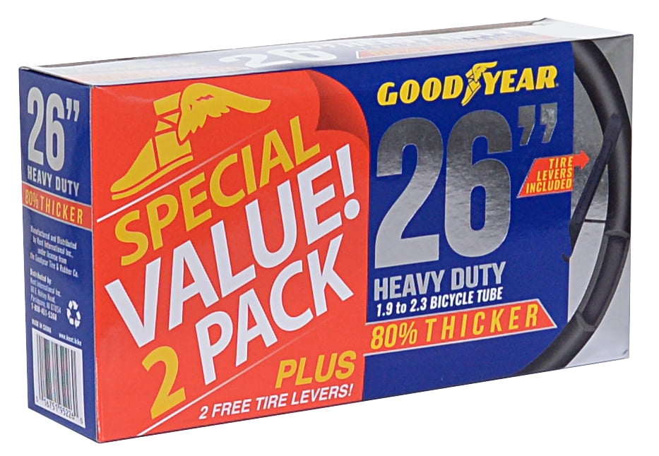 2 Pack Bonus 2 Tire Levers Details about   Goodyear 26" x 1.9-2.3 Heavy Duty Bike Tube 