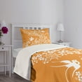 thumbnail image 3 of Ambesonne Orange Quilted Bedspread Set 2 Pcs, Japanese Tree Birds Art, Twin Size, Marigold White, 3 of 5