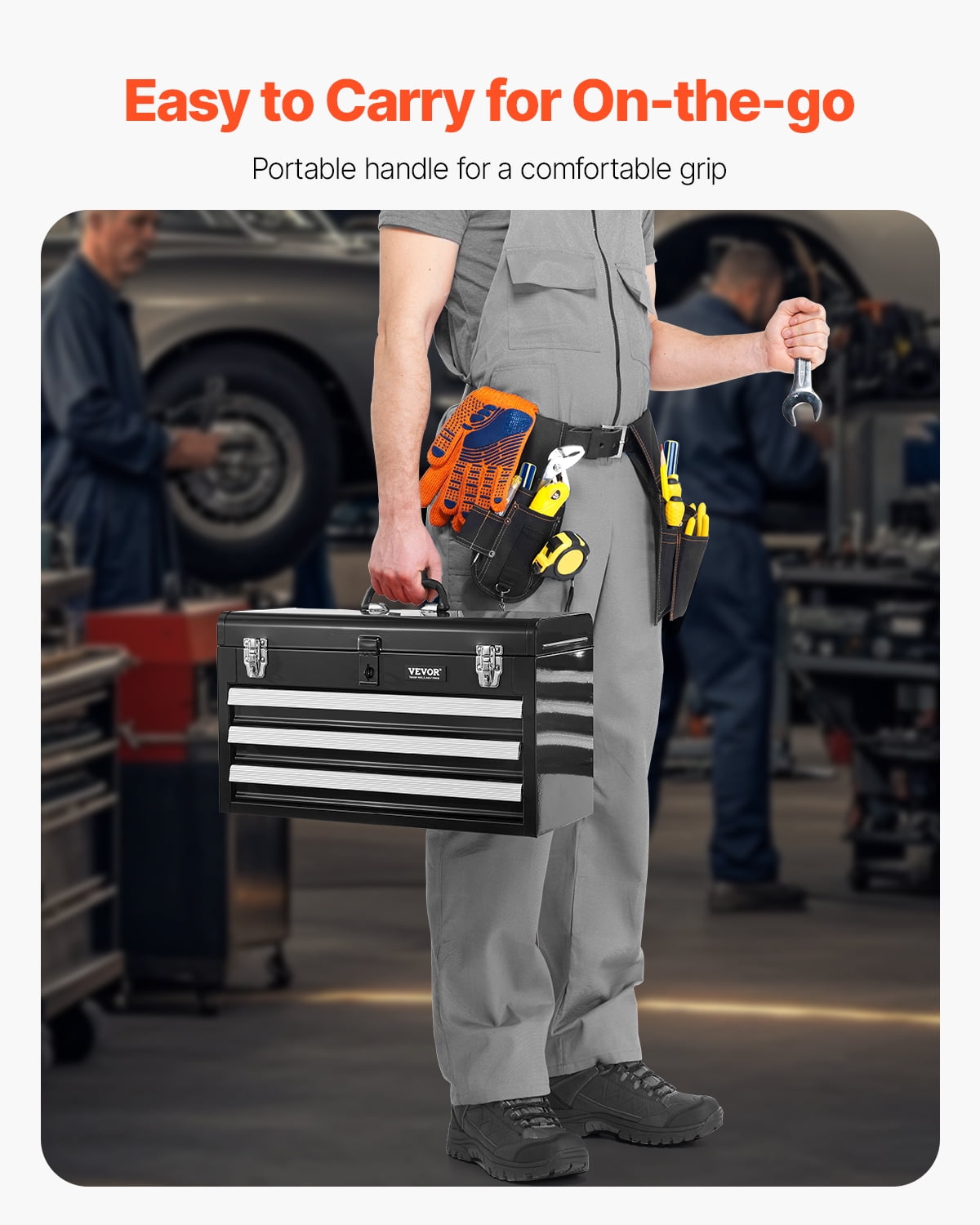 VEVOR Metal Tool Box, 20.5-inch, Portable Metal Tool Box with 3 Drawers, Small Tool Chest with EVA Liners, Ball Bearing Slide Drawers Locking & Powder Coated Finish, Multi-Function Tool Organizer