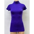 thumbnail image 1 of Women Seamless Short Sleeve Mock Neck Start design Texture Material Blouse Top Stretch Tee Shirts, 1 of 1