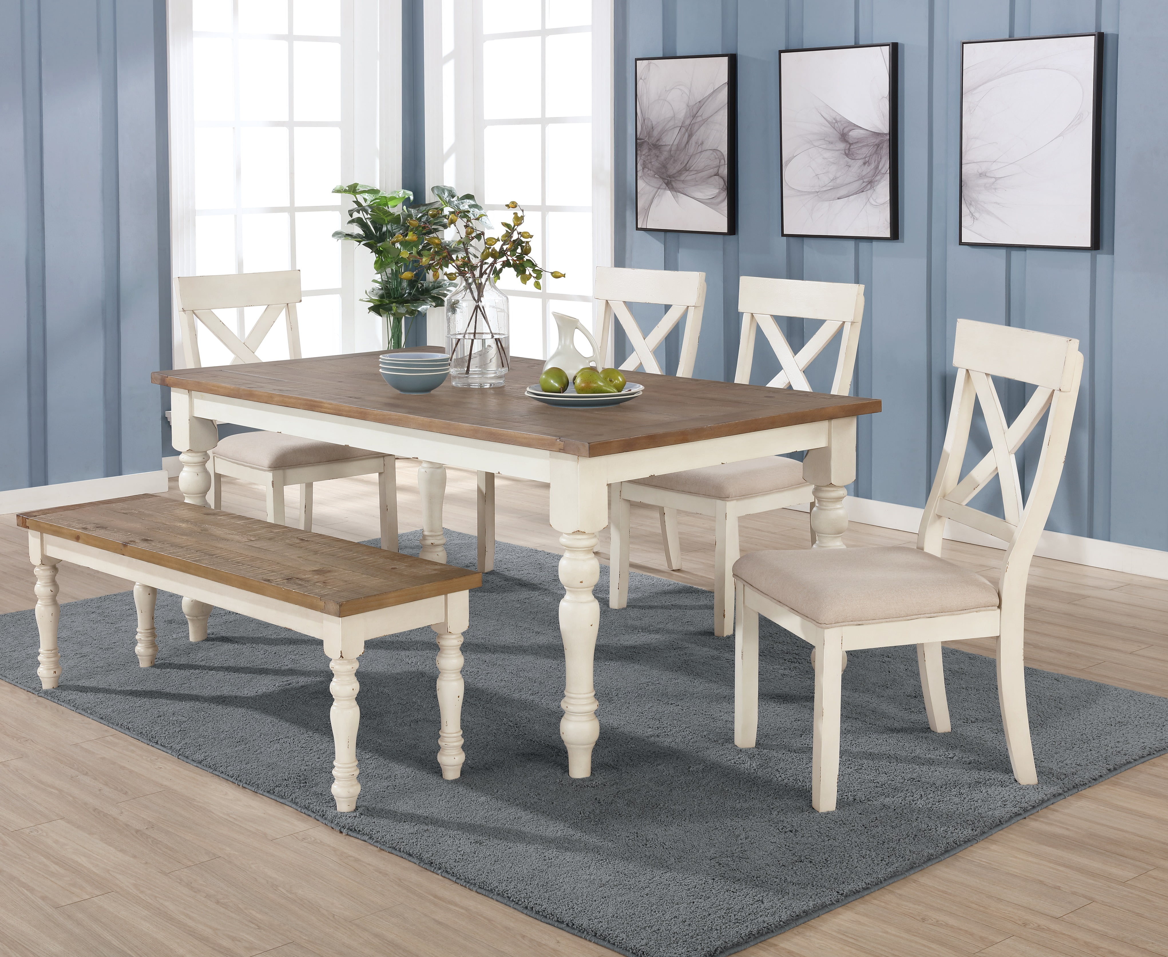 Prato 6-piece Dining Table Set With Cross Back Chairs and Bench ...