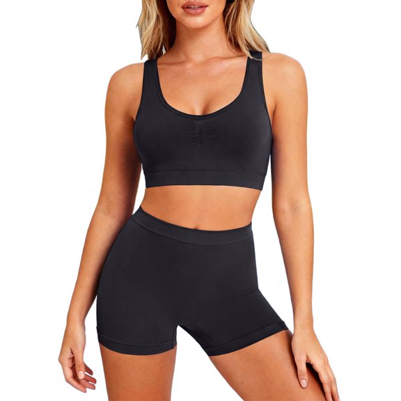 Womens Two Piece Workout Sets Sports Bra High Waisted Biker Shorts Gym Set Outfits