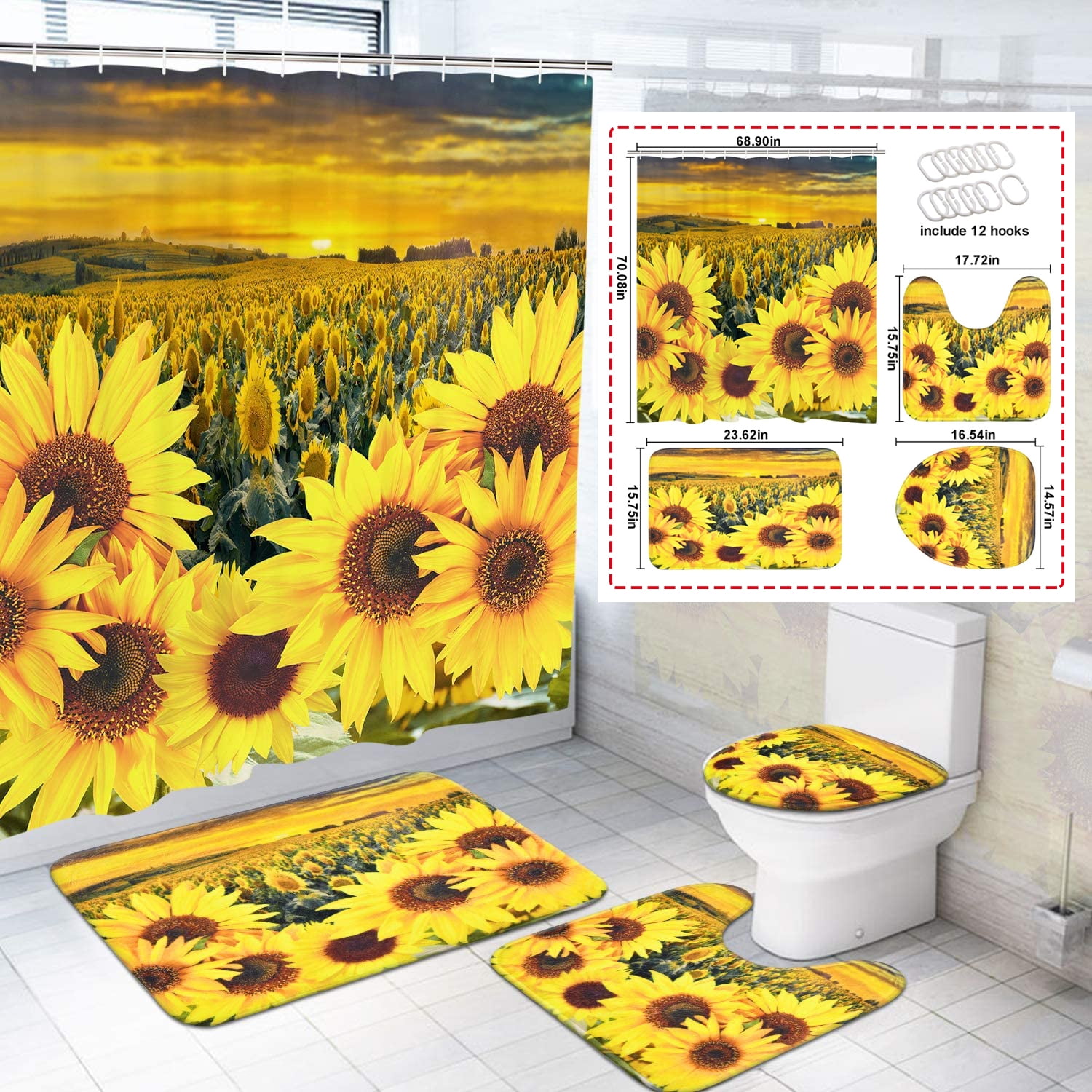 Details about   Spring Nature Sunflower Field Long Chair Shower Curtain Set Bathroom Decor 72" 