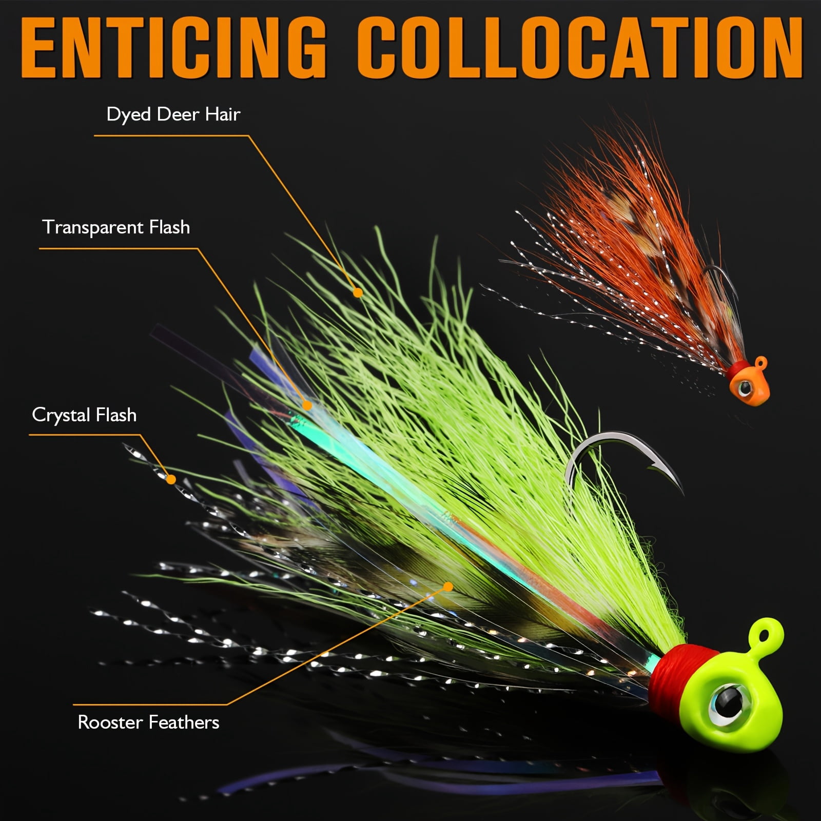 40Pcs 3D Eyes Crappie Jigs, Hand-Tied Hair Bucktail Jig Heads, 10 Mixed Colors 1/32oz 1/16oz 1/8oz Lures for Trout Walleye Panfish Freshwater Fishing