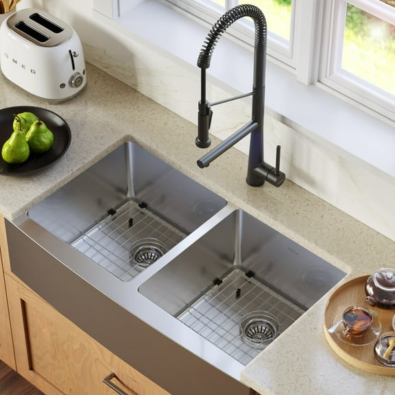 Karran Usa El-88-Pk1 Elite 36" Farmhouse Double Basin Stainless Steel Kitchen Sink -