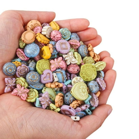 1.06oz Assorted Vintage Acrylic Beads - Gold Plated Bohemia Aesthetic Imitated Czech Beads for Jewelry Making - Bracelet, Necklace DIY Crafts