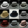 thumbnail image 3 of Hippie Unisex Men Women Black Jazz Straw Trilby Bowler Panama Hat Gangster Cap Gray, 3 of 5