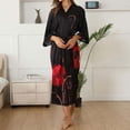 thumbnail image 2 of Celivon Silk Satin Robes For Women Spring Summer Long Pajamas Smooth Luxe Floral Kimono Robe For Cool Sensation 3/4 Sleeve Long Casual Home Wear Bathrobe Sleepwear, 2 of 5