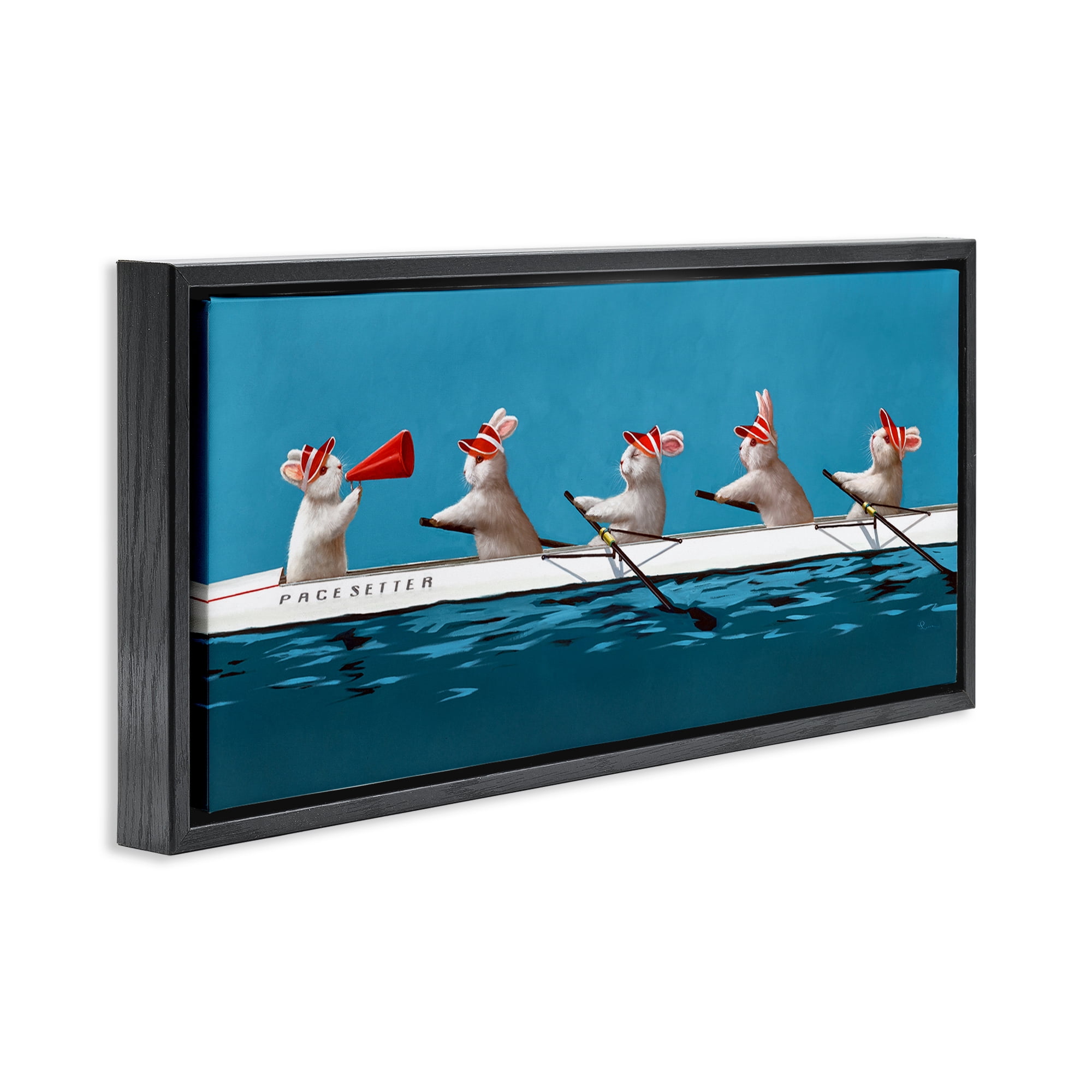 Stupell Industries Bunnies In The Boat Black Framed Floater Canvas Wall Art, design by Lucia Heffernan