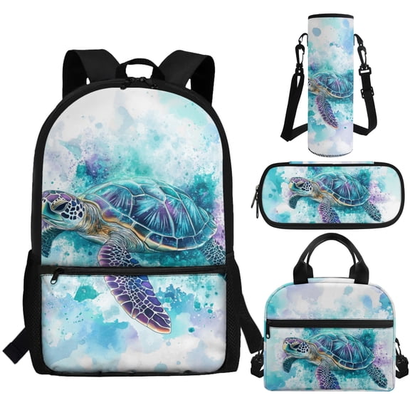 Jeiento Watercolor Sea Turtle Backpacks for Girls 10-12 Kids Boys Backpack Elementary School Casual Daypack Travel Rucksack with Lunch Bag Pencil Case Bottle Sleeve