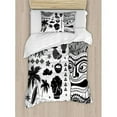 thumbnail image 3 of Tiki Bar Duvet Cover Set Queen Size, Tribal and Ethnic Composition Palms Pineapple Paradise Vintage Ancient Figure, Decorative 3 Piece Bedding Set with 2 Pillow Shams, Black White, by Ambesonne, 3 of 3