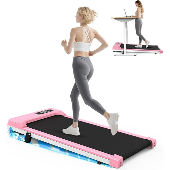 Walking Pad, Under Desk Treadmill, Compact Walking Pad for Home & Office, 2.5HP Quiet Motor, 33.5'' Running Belt, Supports 265 Lbs (Pink)