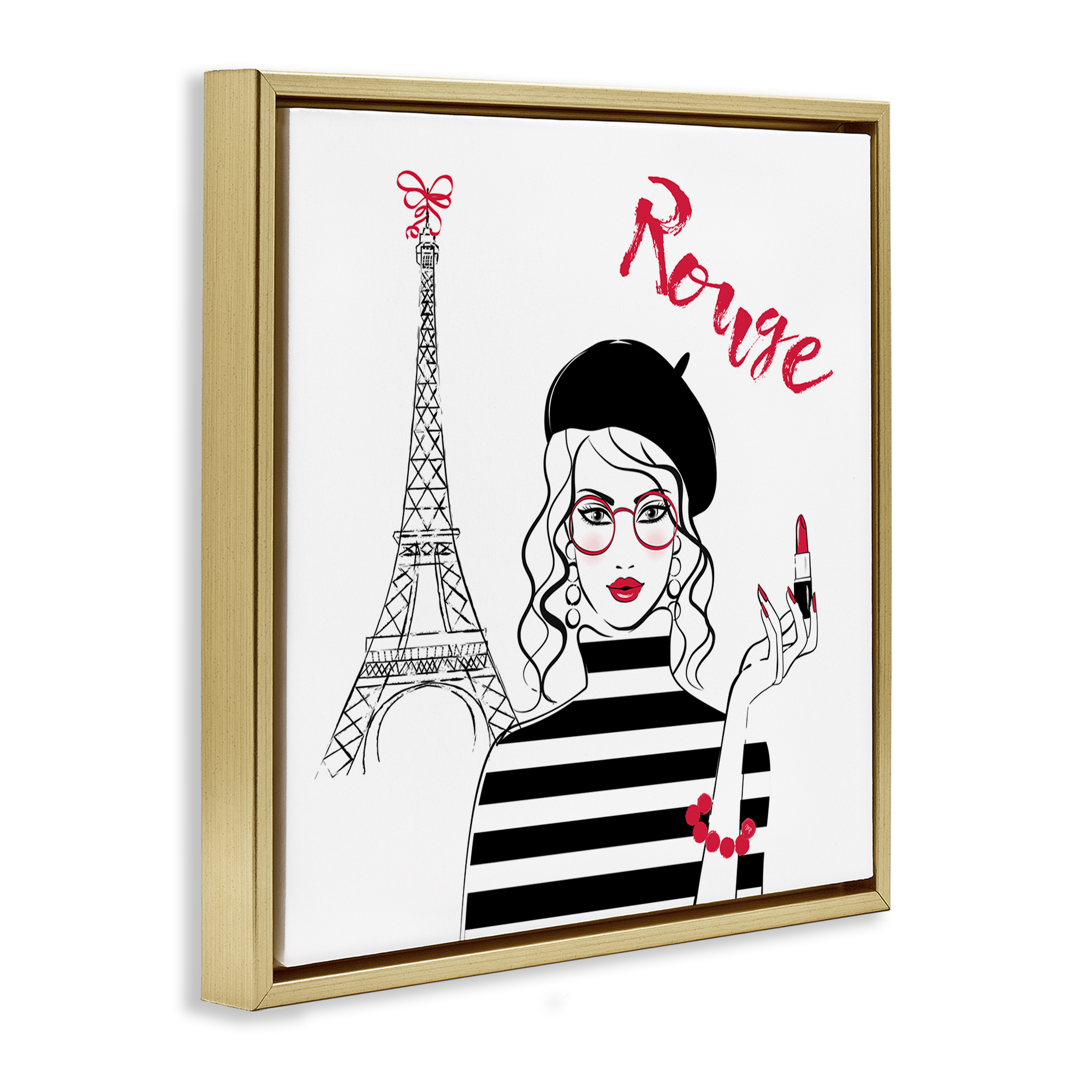 Stupell Industries Rouge Parisian Fashion Novelty Painting Gold Floater Framed Art Print Wall Art, 25 x 25