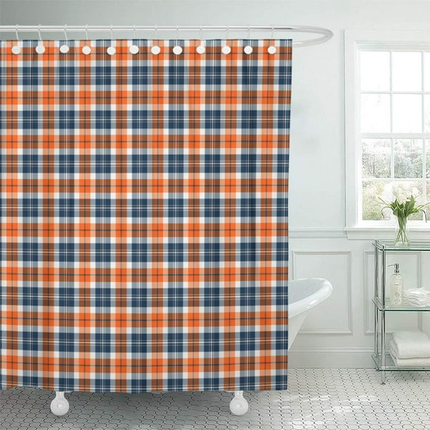 Suttom White Orange And Blue Plaid Pattern Grey Tartan Sport Shower Curtain 60x72 Inch Com Suttom White Orange And Blue Plaid, Orange And Blue Shower Curtain
