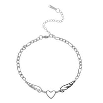 NIAIZEK Adjustable Stainless Steel Anklet with Heart and Wing Charm, Dainty Plated Jewelry for Women