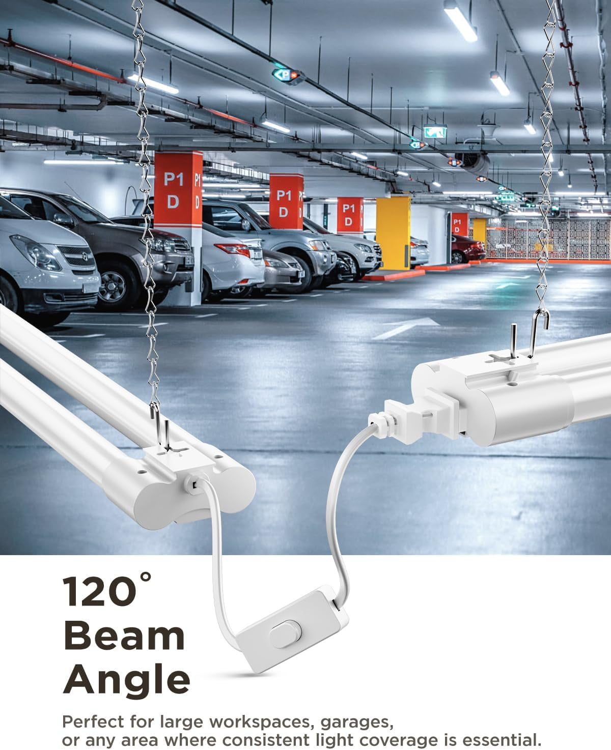 Sunco 10 Pack LED Shop Lights for Workshop 4FT, Linkable Garage Lighting, 4500 LM, 40W (150W Equivalent), 6000K Daylight Deluxe, Surface + Suspension Mount, 48 Inch Integrated Fixture, White.