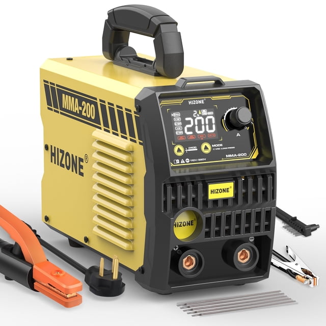 Soldadora de varillas HIZONE 200A 110V/220V con pantalla LED y accesorios