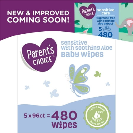 Parent's Choice Sensitive with Soothing Aloe Baby Wipes, 5 Packs of 96 (480 Count)