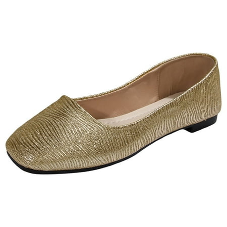 

MIASHUI Women Patent Leather Ballet Flats Square Toe Ballet Flats Loafer Dress Shoes Gold 9