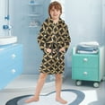 thumbnail image 3 of FORMRS Niños Bathrobe Unisex Hooded Robe Soft Plush Pajamas Sleepwear, Size 10-12T, Black Geometric, 3 of 7