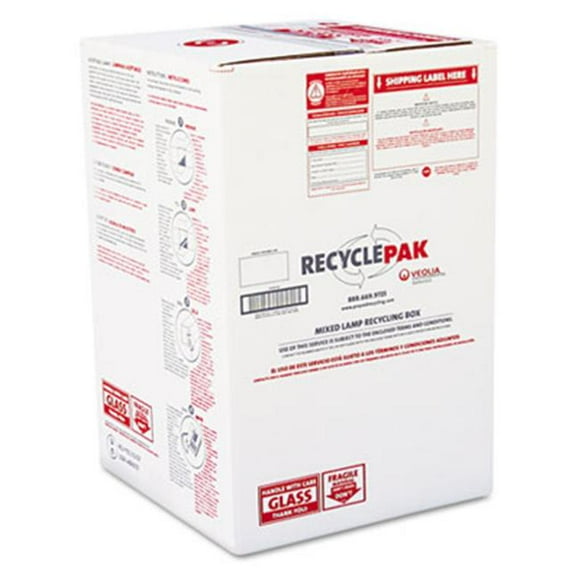 RECYCLEPAK SUPPLY126 Prepaid Recycling Container Kit for Mixed Lamps- 16w x 16d x 25h Box- White