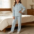 thumbnail image 2 of MKOSPLRT Plaid Pajamas Sets 3-16 Years Long Sleeve Button Down 2 Pieces Nightwear Shirt Pjs Bottoms Soft Lounge Set Sleepwear with Pocket, 2 of 7