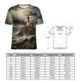 thumbnail image 2 of Lighthouse Sunrise Coast Scenery Pale Blue Tan Womens Tops Women's Fashion Casual Short Sleeve Flower Print Round Neck Pullover Top Blouse, 2 of 6