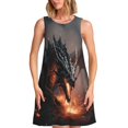 thumbnail image 1 of Fotbe Fiery Black Dragon Attack Vestido de Verano sin Mangas para Mujer – Vestido Midi Línea A, Estilo Camiseta Floral, Vestido Playero Casual y Fluido, 1 of 7