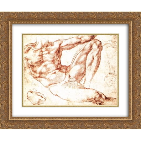 Michelangelo 2x Matted 24x20 Gold Ornate Framed Art Print 'The Study of Adam'