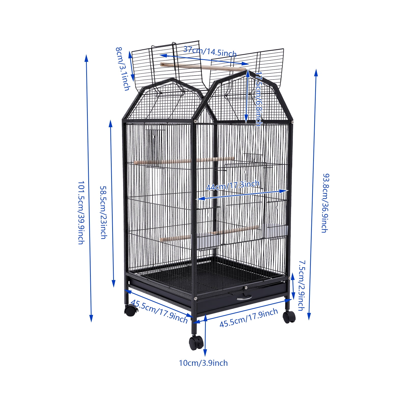 Wildnix 360° Panorama Bird Cage with Barn Top, Large Space, Easy to Clean, and Beautiful Accent for Parakeets, Lovebirds, and Finches