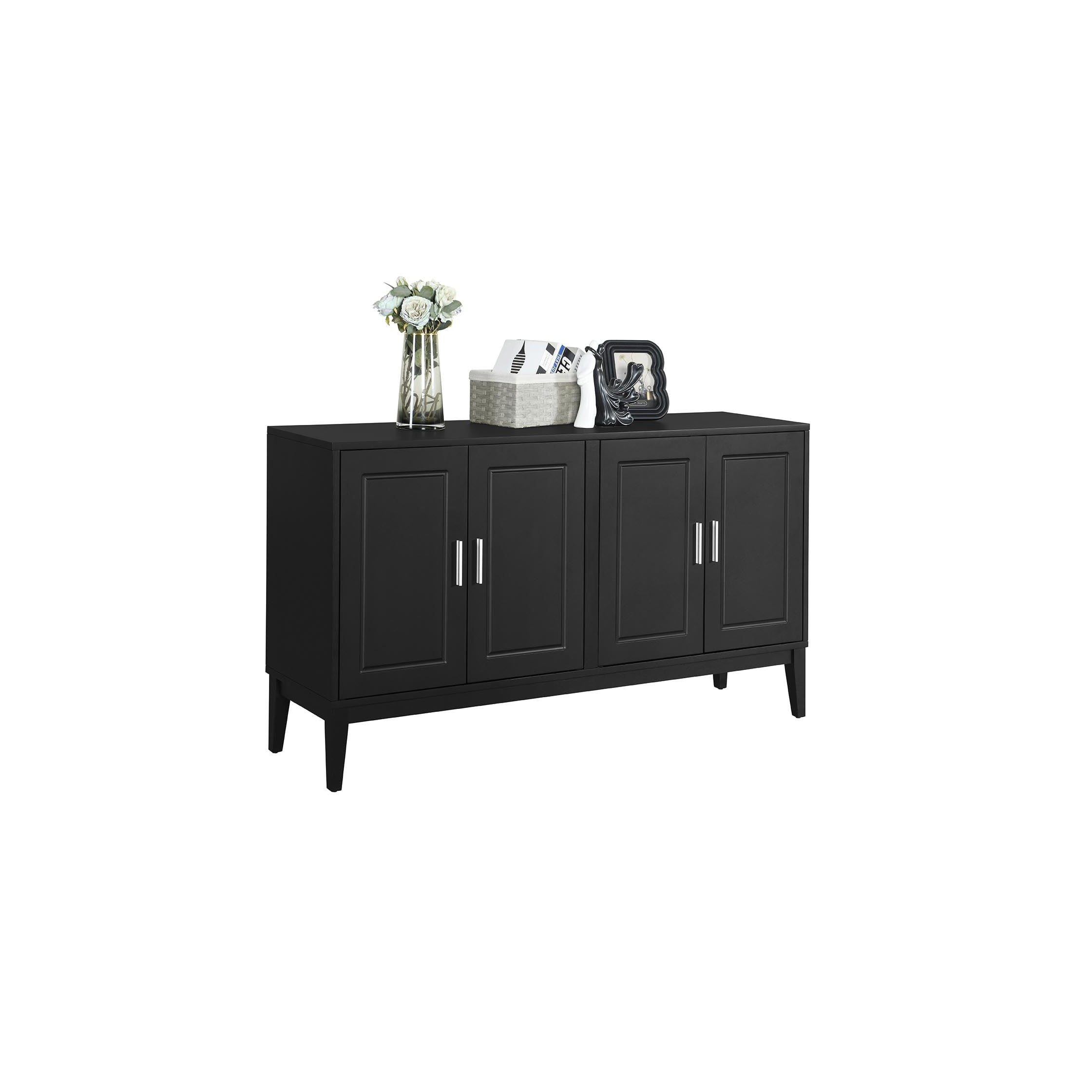Noble House Ospera Modern 4-Door Storage Cabinet with Adjustable Shelves, Rubberwood, Black