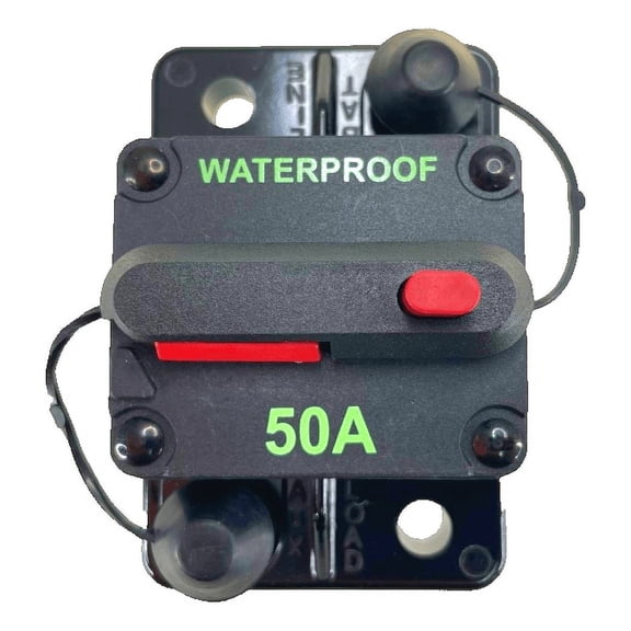 Pactrade Marine Boat Battery Trailer RV Trolling Motor Bus High-Amp Circuit Breaker 12 to 42 Volts DC Maximum Black Waterproof with Manual Reset Button UL Rated Electrical Switch Mount Cover (50 Amp)