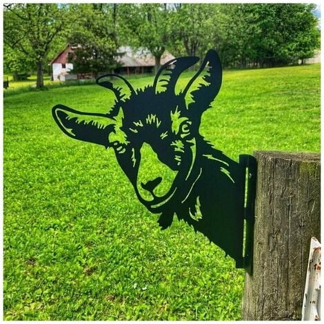 Escultura colgante de animal de granja para exteriores de hierro forjado de metal de cabra, silueta de hierro fundido oxidado para decoración de interiores y jardines