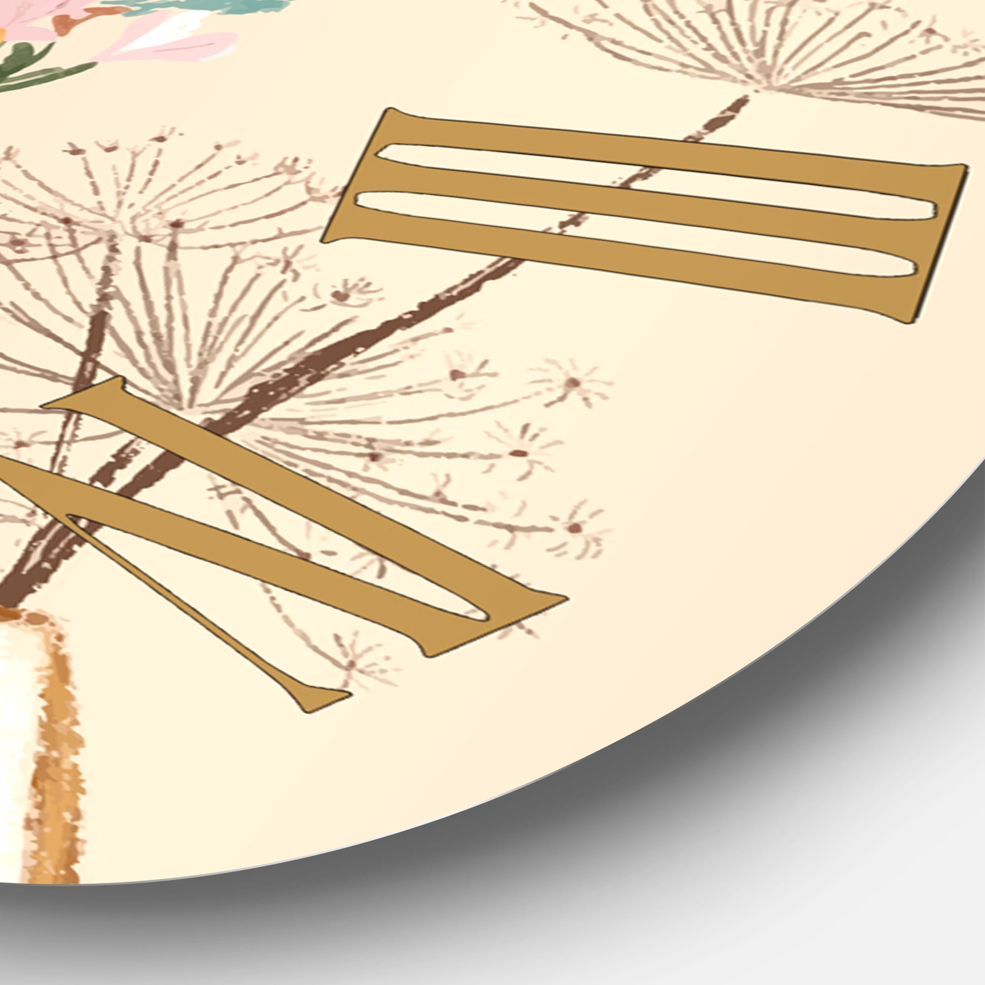 Designart 'Bouquets Of Wildflowers In Gold Vases Iii' Traditional Wall Clock