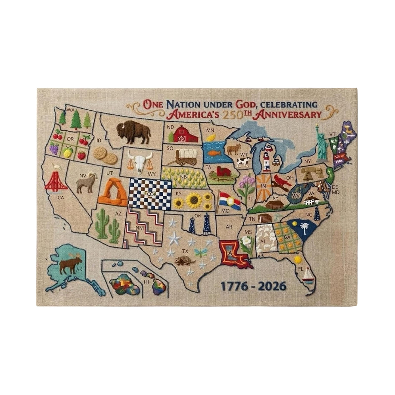 2026 USA Map Cross Stitch DIY Kit - US 250th Anniversary Cross Stitch Kit for Adults Commemorative Gift for Crafters