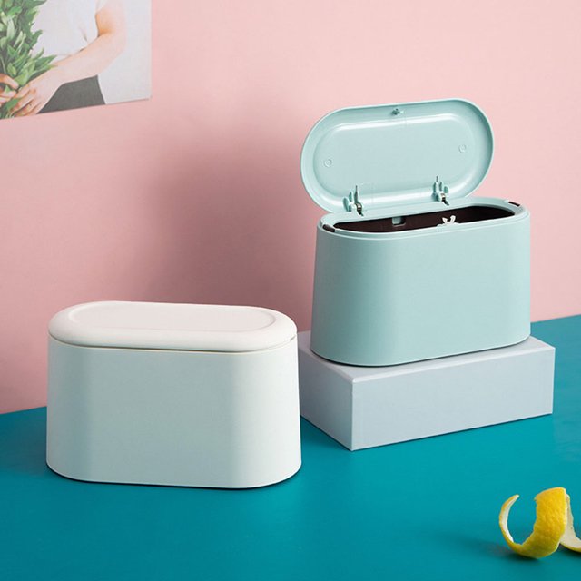 Ruiboury Portable And Versatile Trash Bin Lightweight For Any Occasion Plastic Portable Table Waste Dustbin Plastic Desktop light blue 1Set