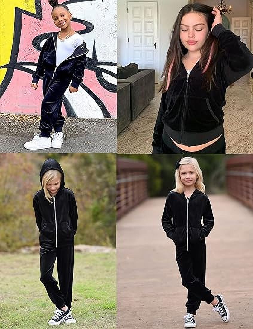 Oudiya Girls 2 Piece Outfits Velour Tracksuit Hoodie and Jogger Set Sweatsuit Athletic Clothes Sets