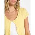 thumbnail image 4 of No Boundaries V-Neck Pointelle Cardigan with Short Sleeves, Women's XXS-XXL, 4 of 5